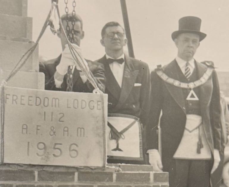 Masonic lodge cornerstone laying ceremony in 1956.